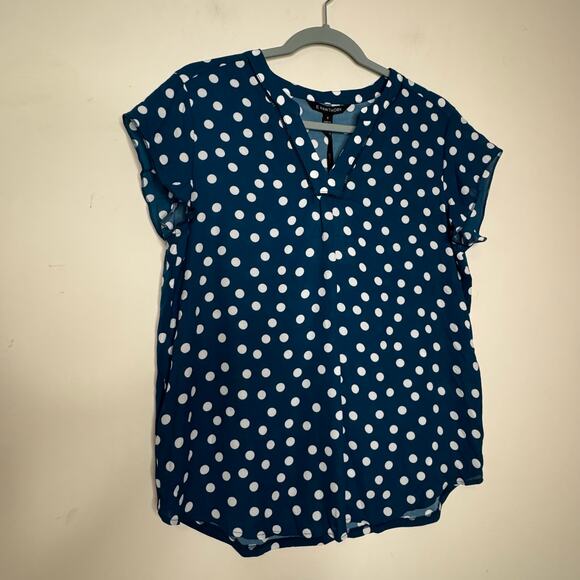 41 Hawthorn London Mixed Media Blouse Teal White Polka Dot Women’s M NWT - Picture 2 of 7